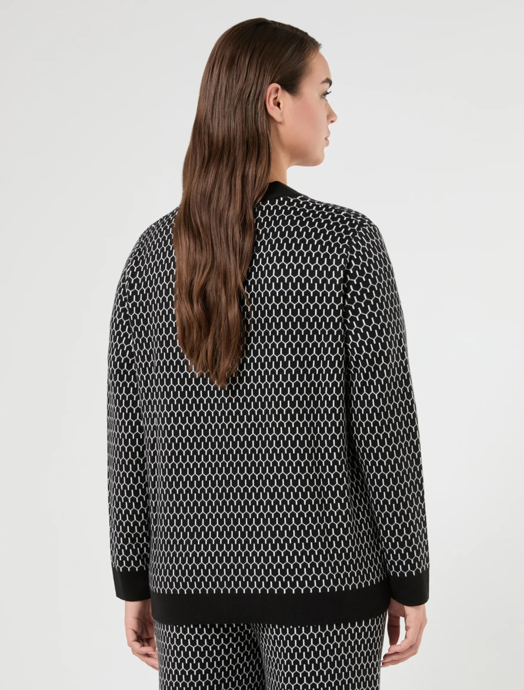 Cardigan in misto lana jacquard - NERO