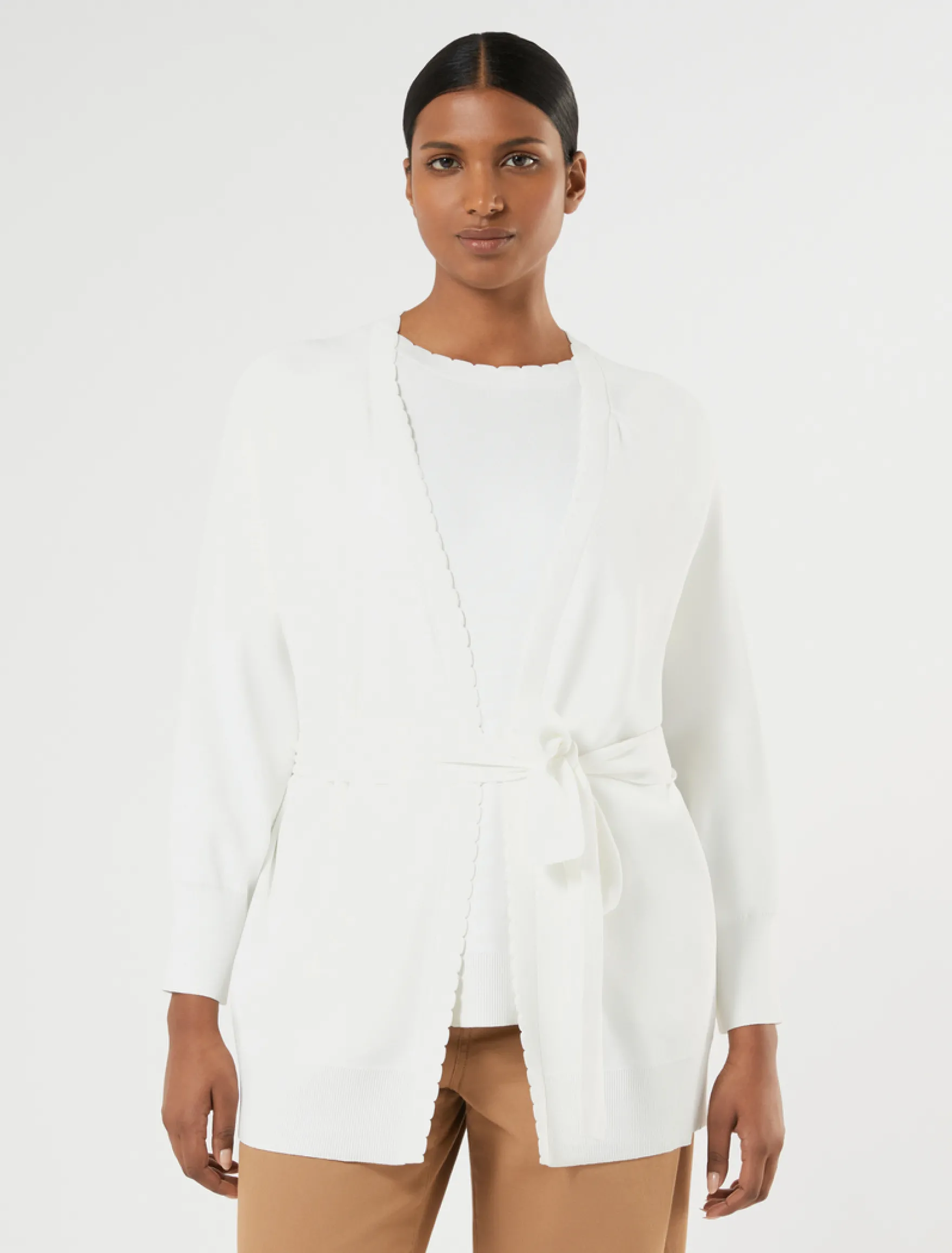 Cardigan in viscosa crêpe - AVORIO