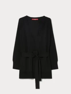 Cardigan in viscosa crêpe - NERO