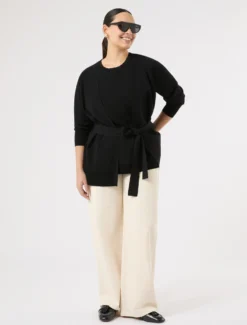 Cardigan in viscosa crêpe - NERO