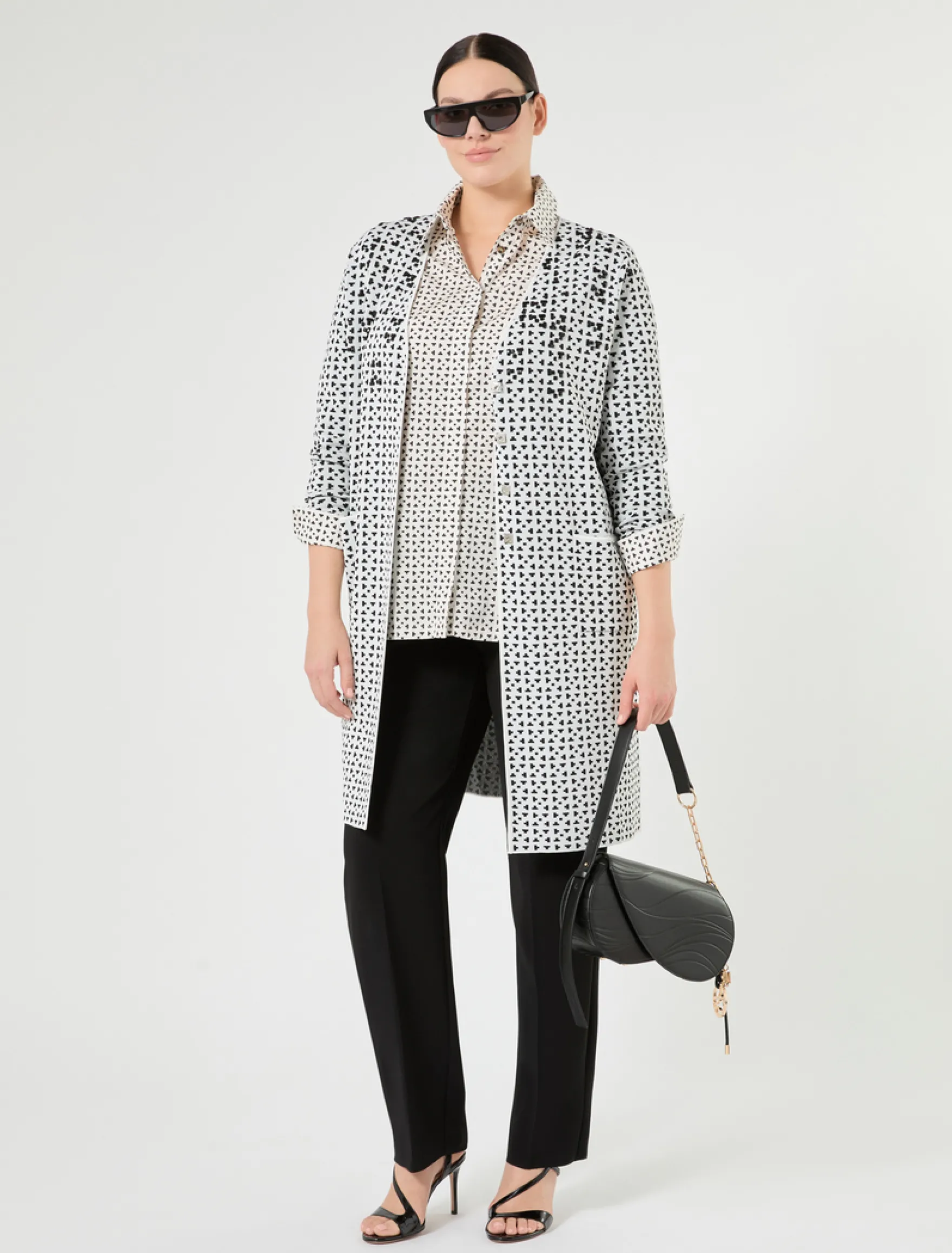 Cardigan in viscosa jacquard con ricamo - BIANCO NERO