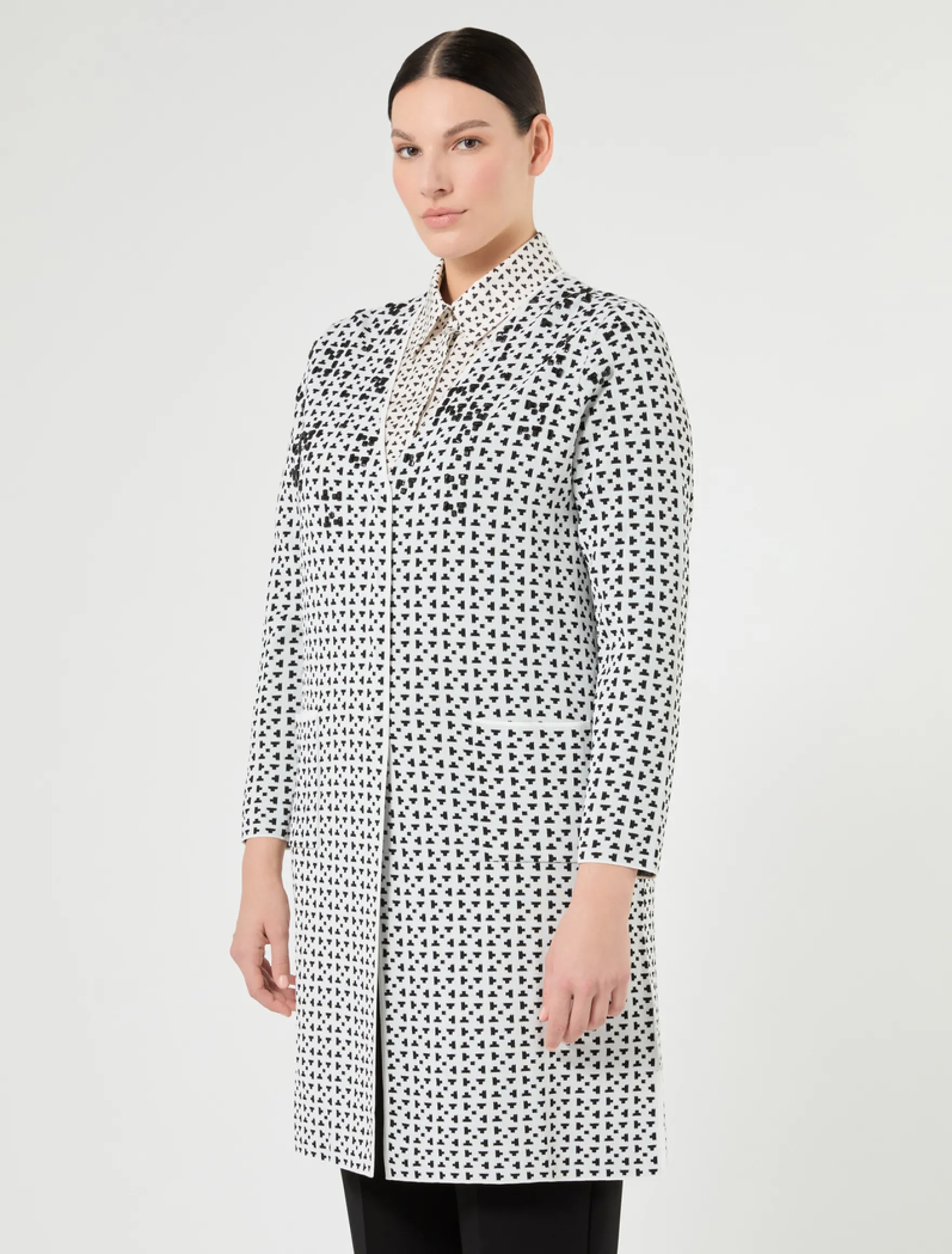 Cardigan in viscosa jacquard con ricamo - BIANCO NERO