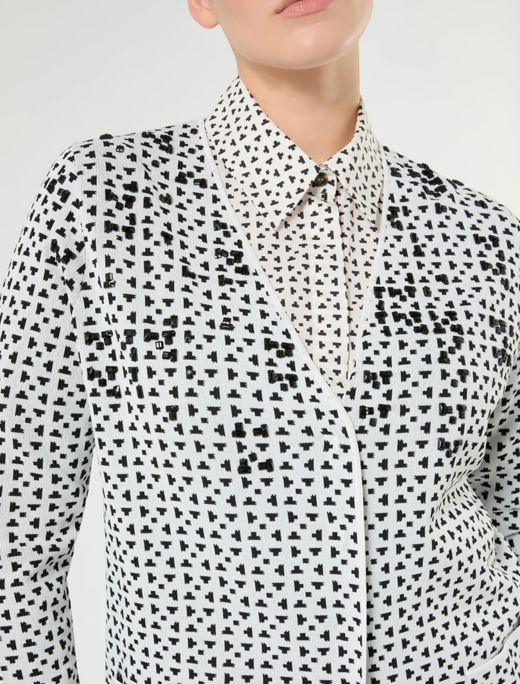 Cardigan in viscosa jacquard con ricamo - BIANCO NERO