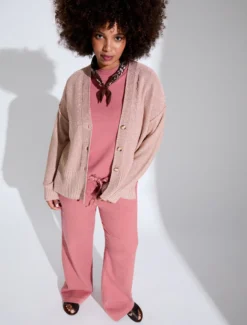 Cardigan in viscosa lurex - ROSA ANTICO