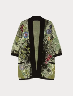 Cardigan jacquard con ricamo - NERO