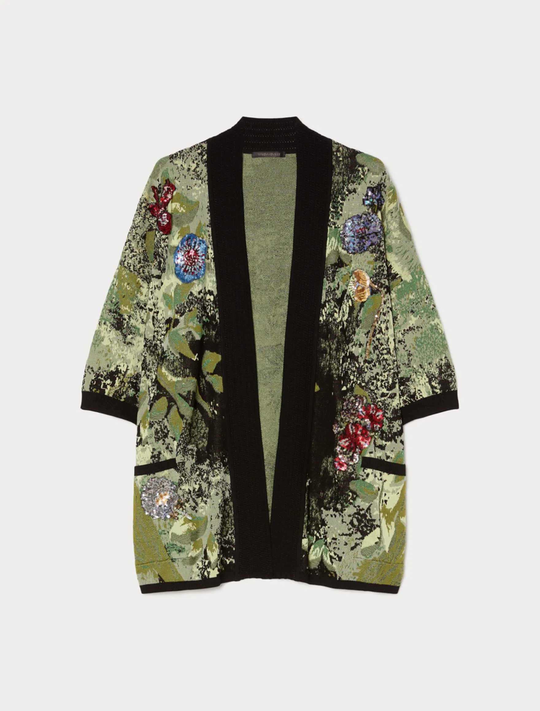 Cardigan jacquard con ricamo - NERO