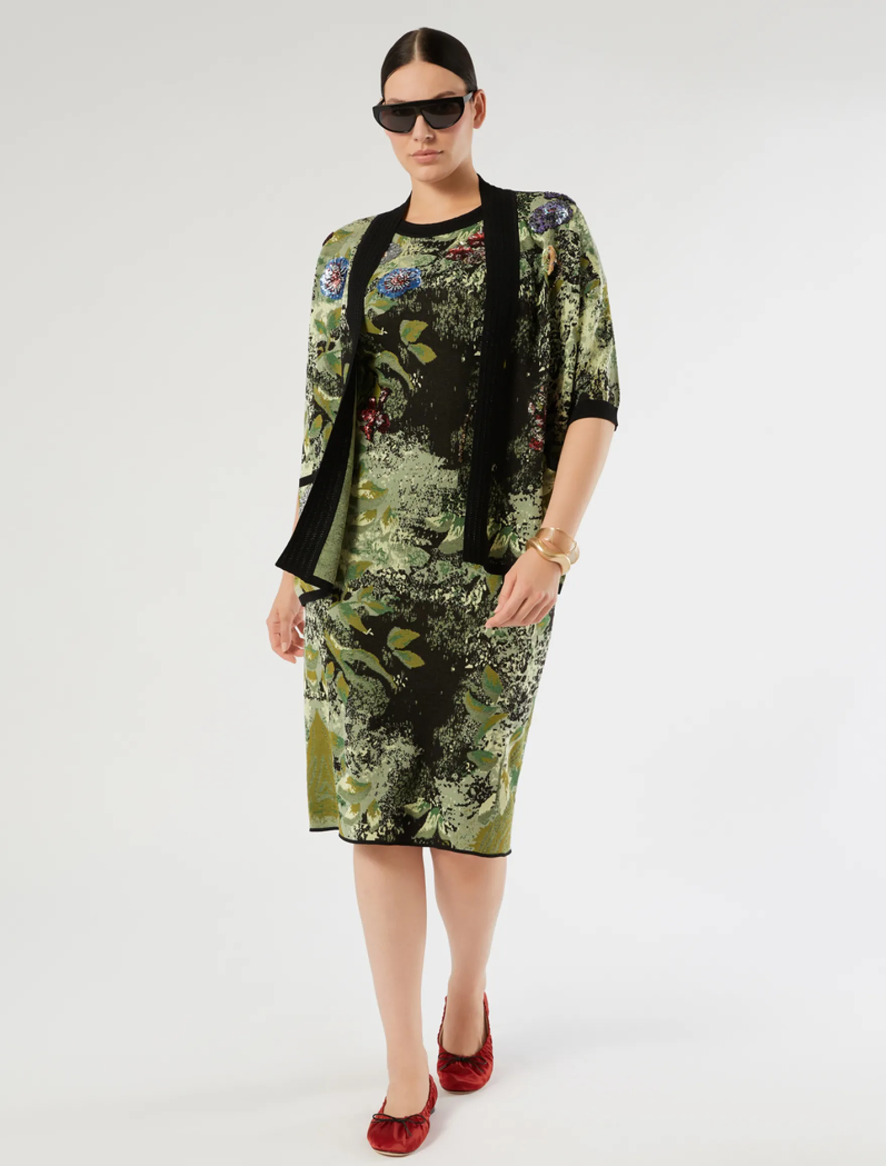Cardigan jacquard con ricamo - NERO
