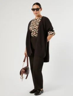 Cardigan lungo in pura lana - MARRONE SCURO