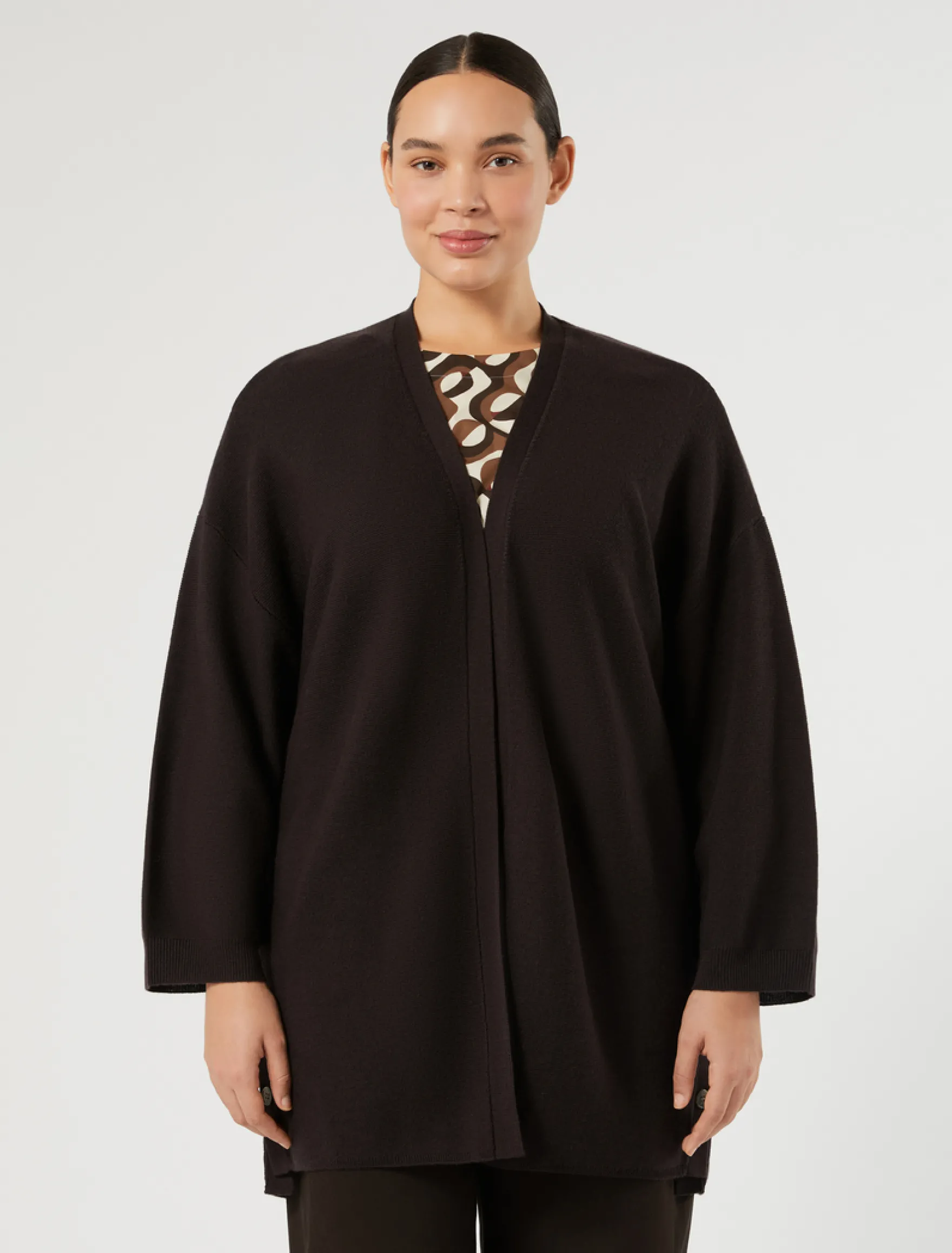 Cardigan lungo in pura lana - MARRONE SCURO