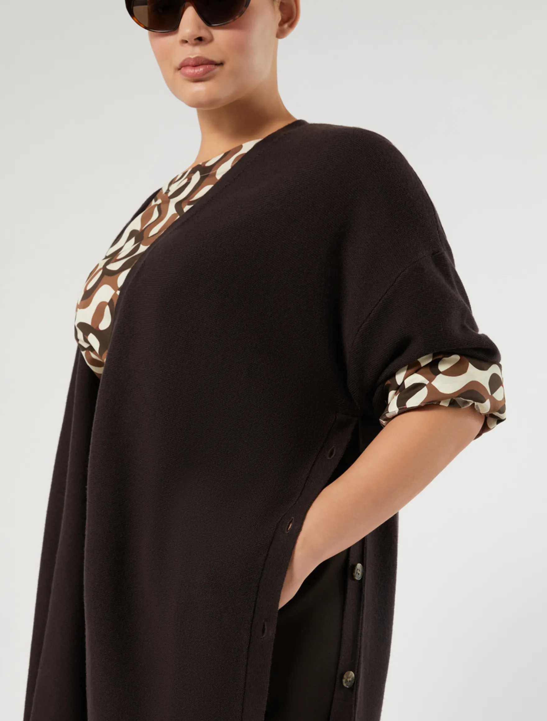 Cardigan lungo in pura lana - MARRONE SCURO