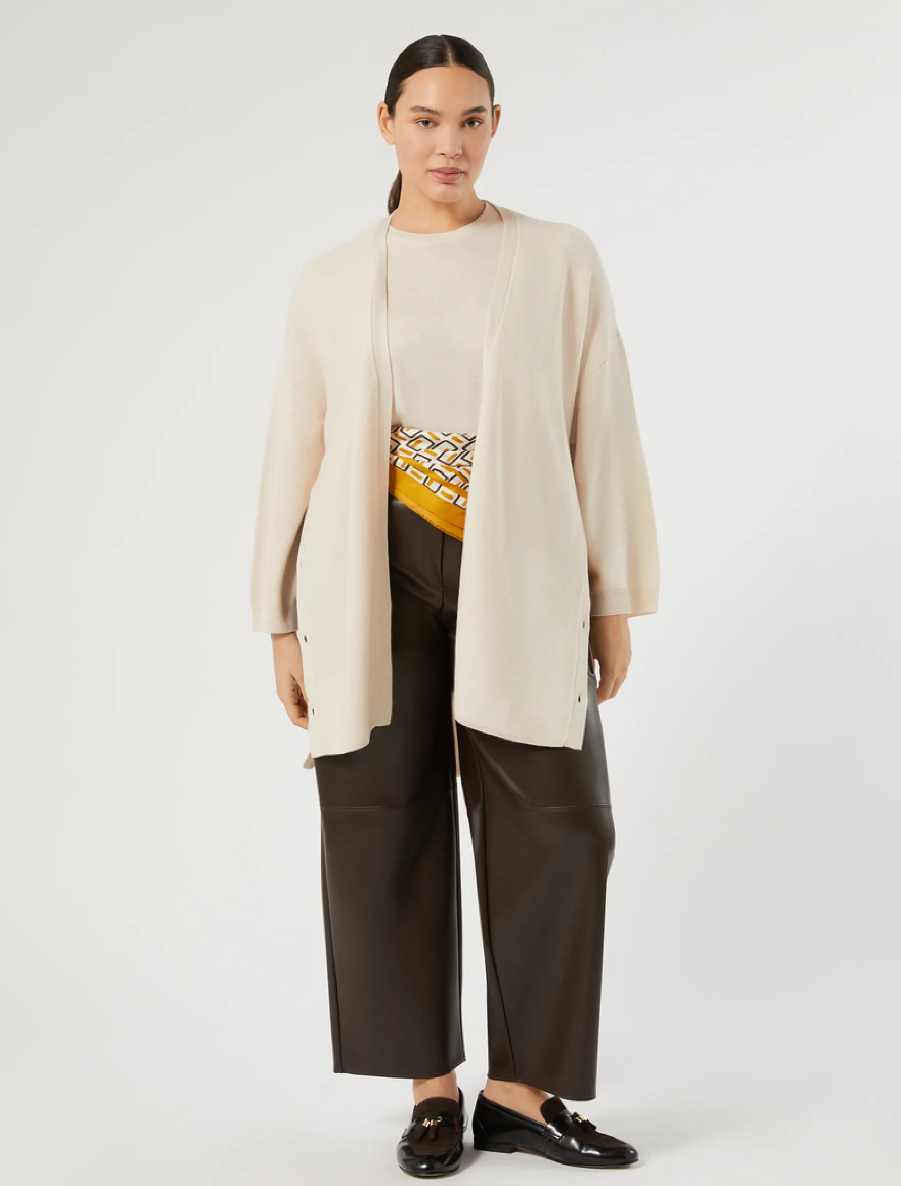 Cardigan lungo in pura lana - SABBIA