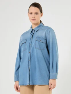 Casacca in denim stretch - BLU AZZURRO