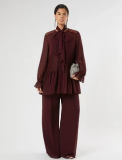 Casacca in georgette e pizzo - ROSSO VIOLA