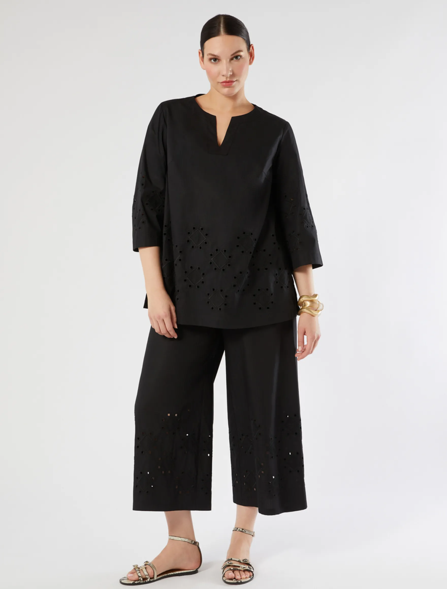 Casacca in popeline con ricamo - NERO