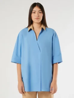 Casacca in popeline di cotone - AZZURRO