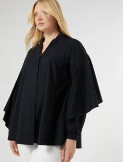 Casacca in popeline di cotone - NERO
