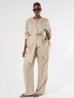 Casacca in tela di lino con ricamo - BEIGE