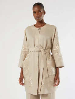 Casacca in tela di lino con ricamo - BEIGE