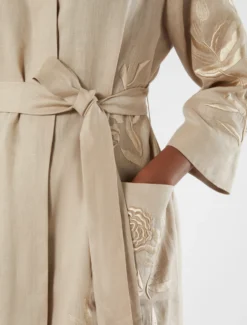 Casacca in tela di lino con ricamo - BEIGE