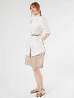 Casacca in tela di lino con ricamo - BIANCO OTTICO
