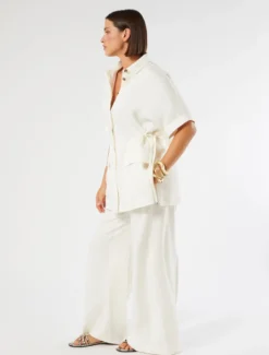 Casacca in twill di lino stretch - AVORIO