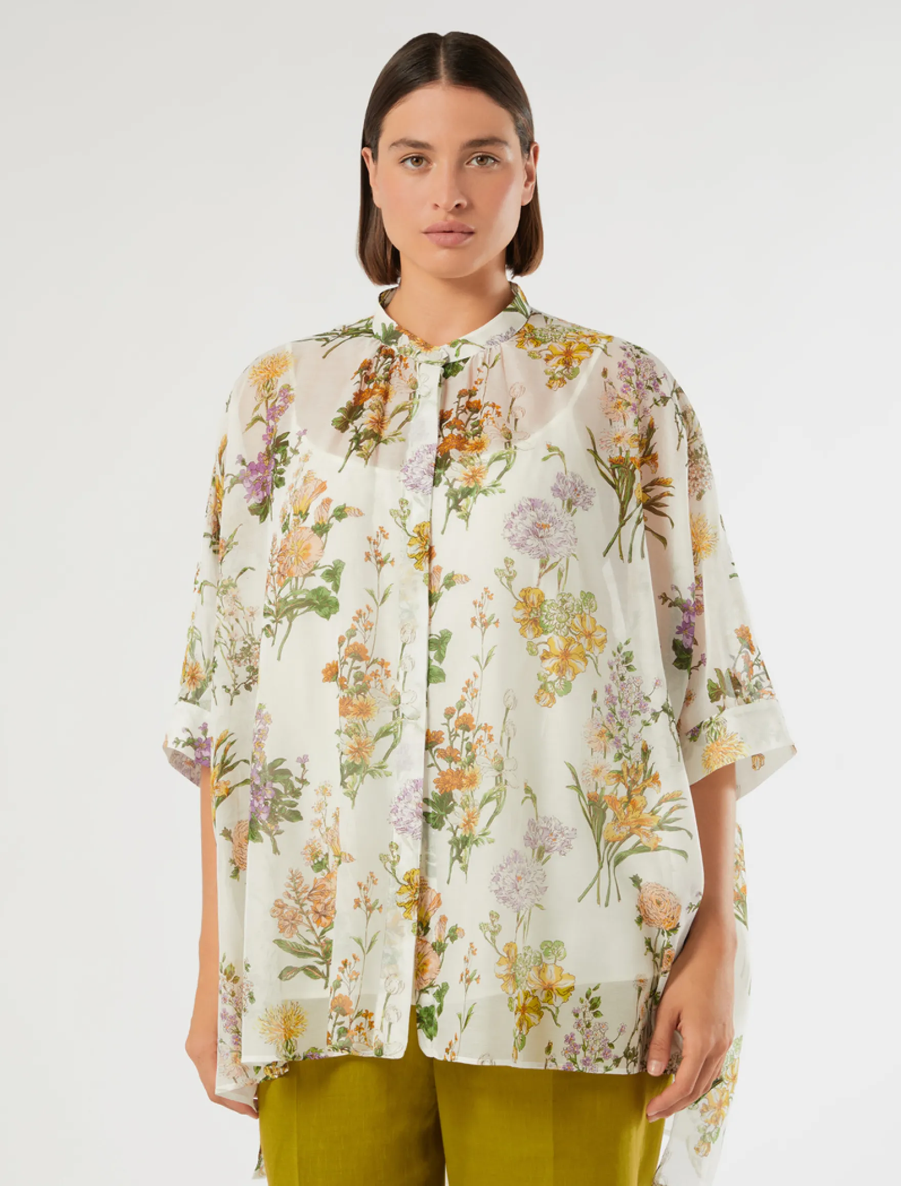 Casacca in voile di cotone e seta - BIANCO
