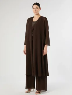 Casacca lunga in georgette - MARRONE SCURO