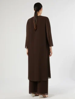 Casacca lunga in georgette - MARRONE SCURO