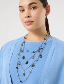 Collana multifilo con jais e strass - BLU