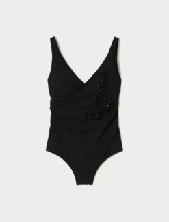 Costume intero con ricamo - NERO