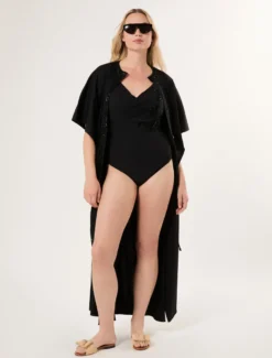 Costume intero con ricamo - NERO