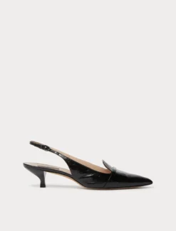 Décolleté sling back in pelle animalier - NERO
