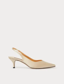 Décolleté sling back in raso - BEIGE