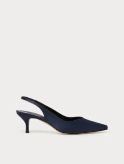 Décolleté sling back in raso - BLU MARINO