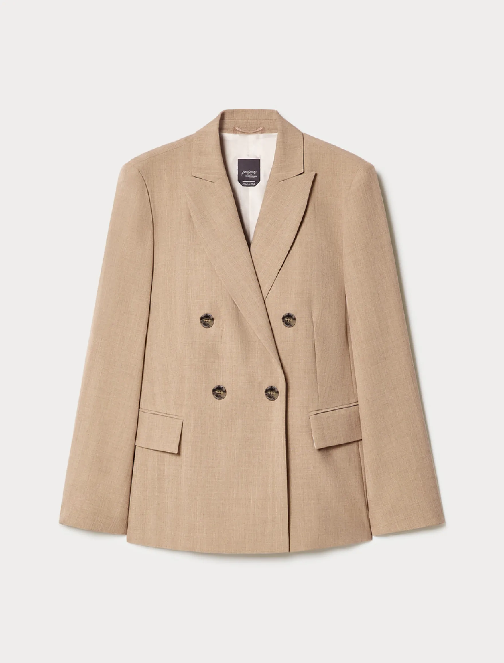 Giacca blazer doppiopetto in twill - NOCCIOLA