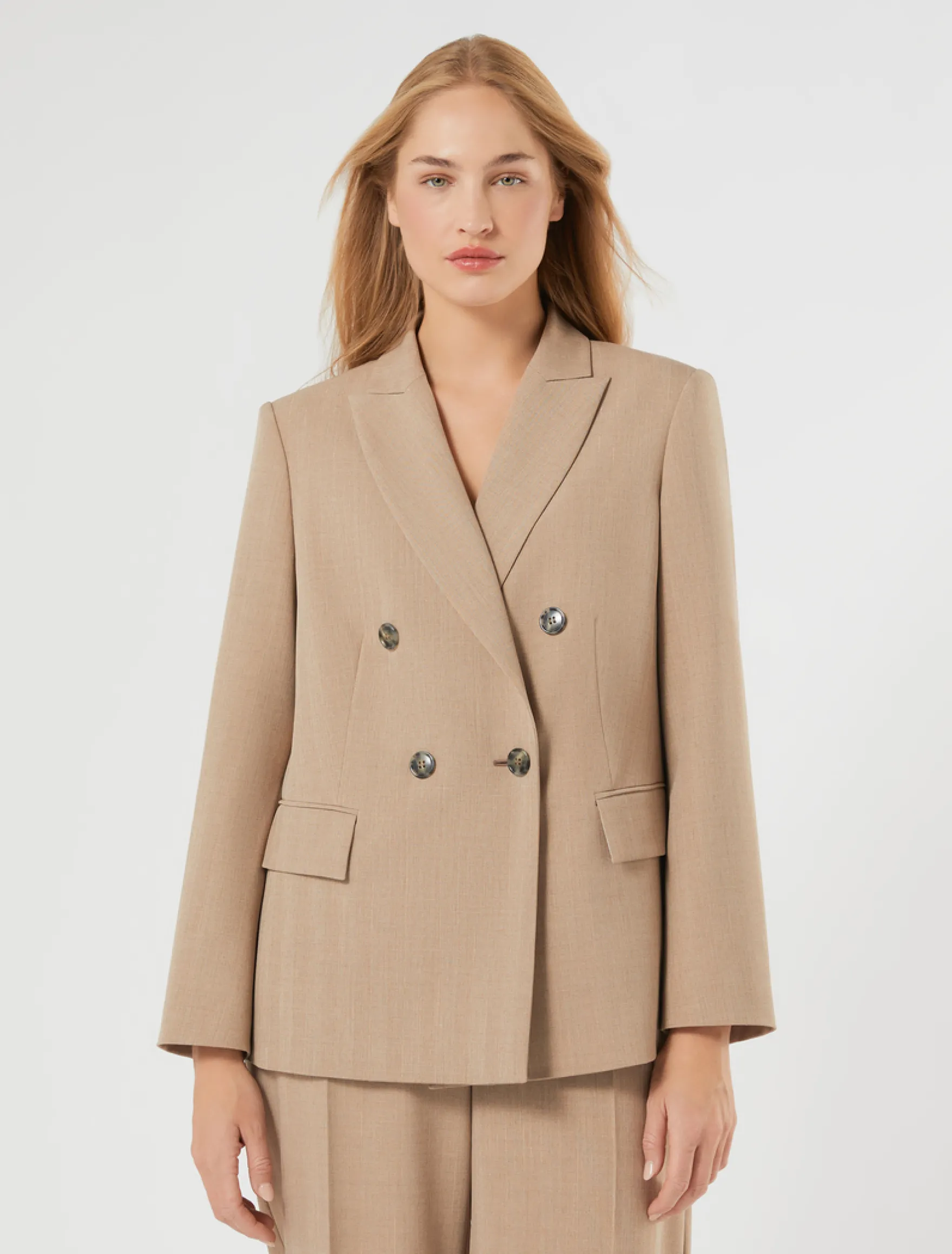 Giacca blazer doppiopetto in twill - NOCCIOLA