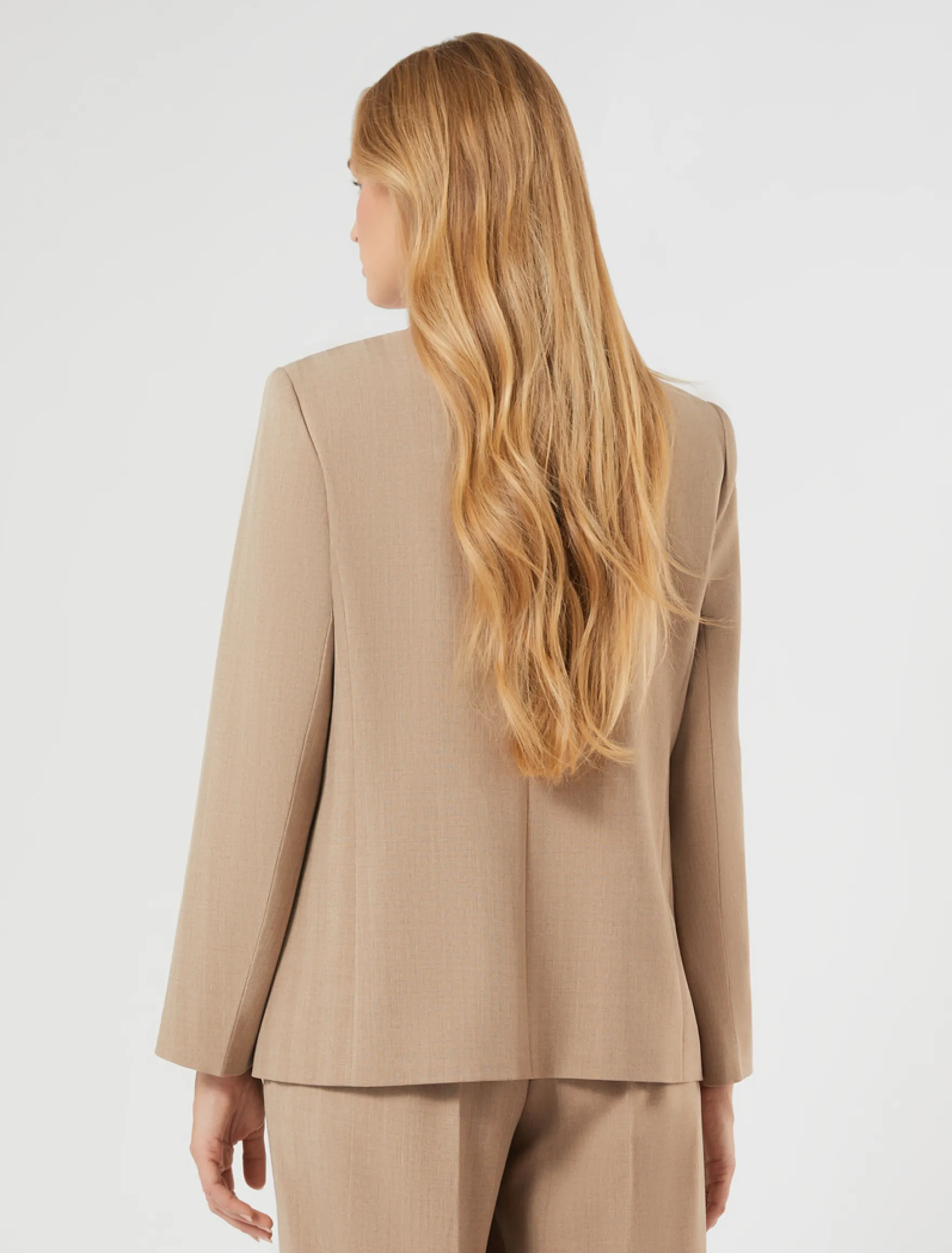 Giacca blazer doppiopetto in twill - NOCCIOLA