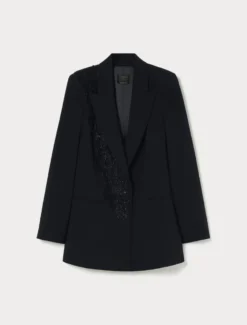 Giacca blazer in cady con ricamo - NERO