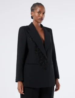 Giacca blazer in cady con ricamo - NERO