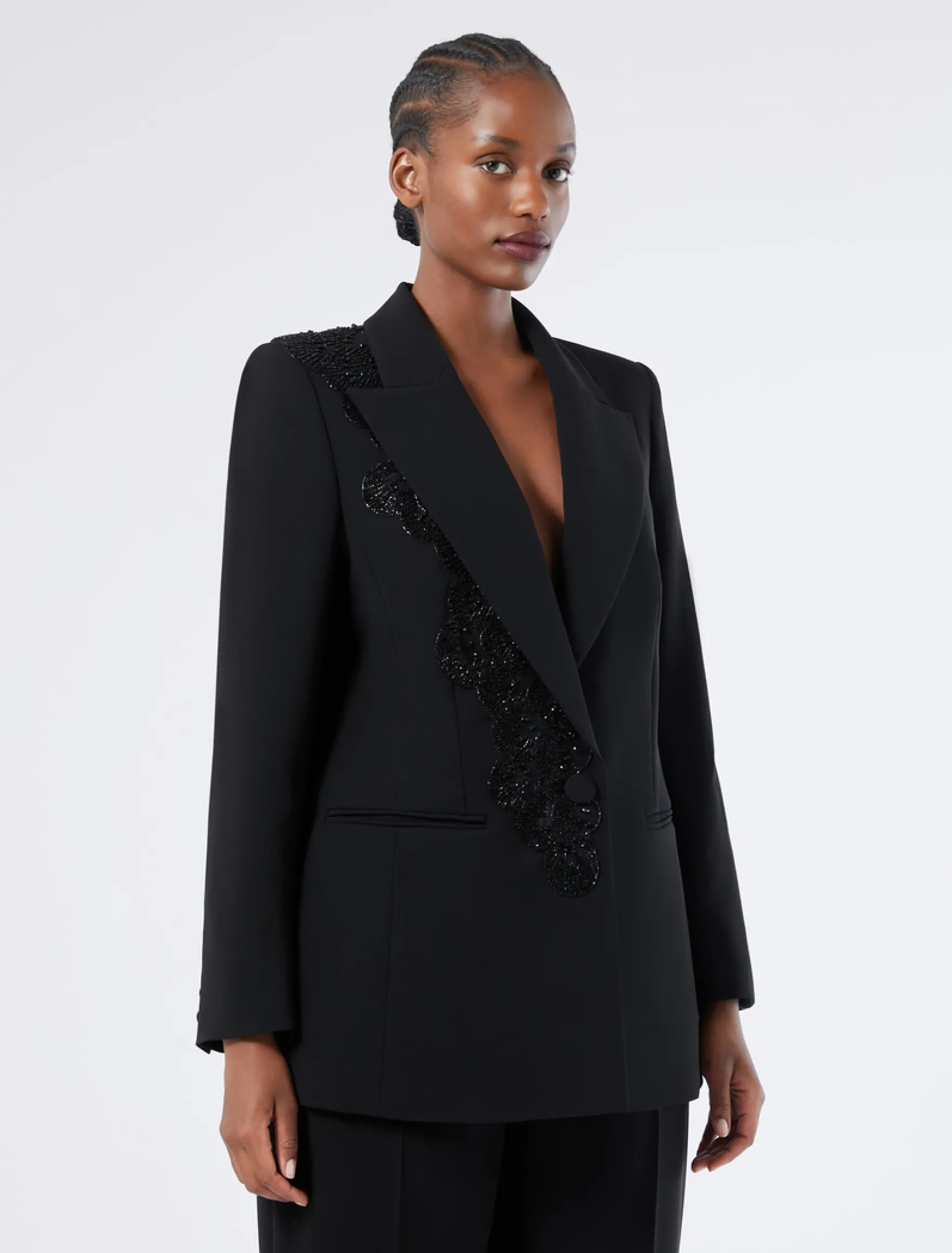 Giacca blazer in cady con ricamo - NERO