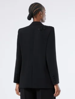 Giacca blazer in cady con ricamo - NERO