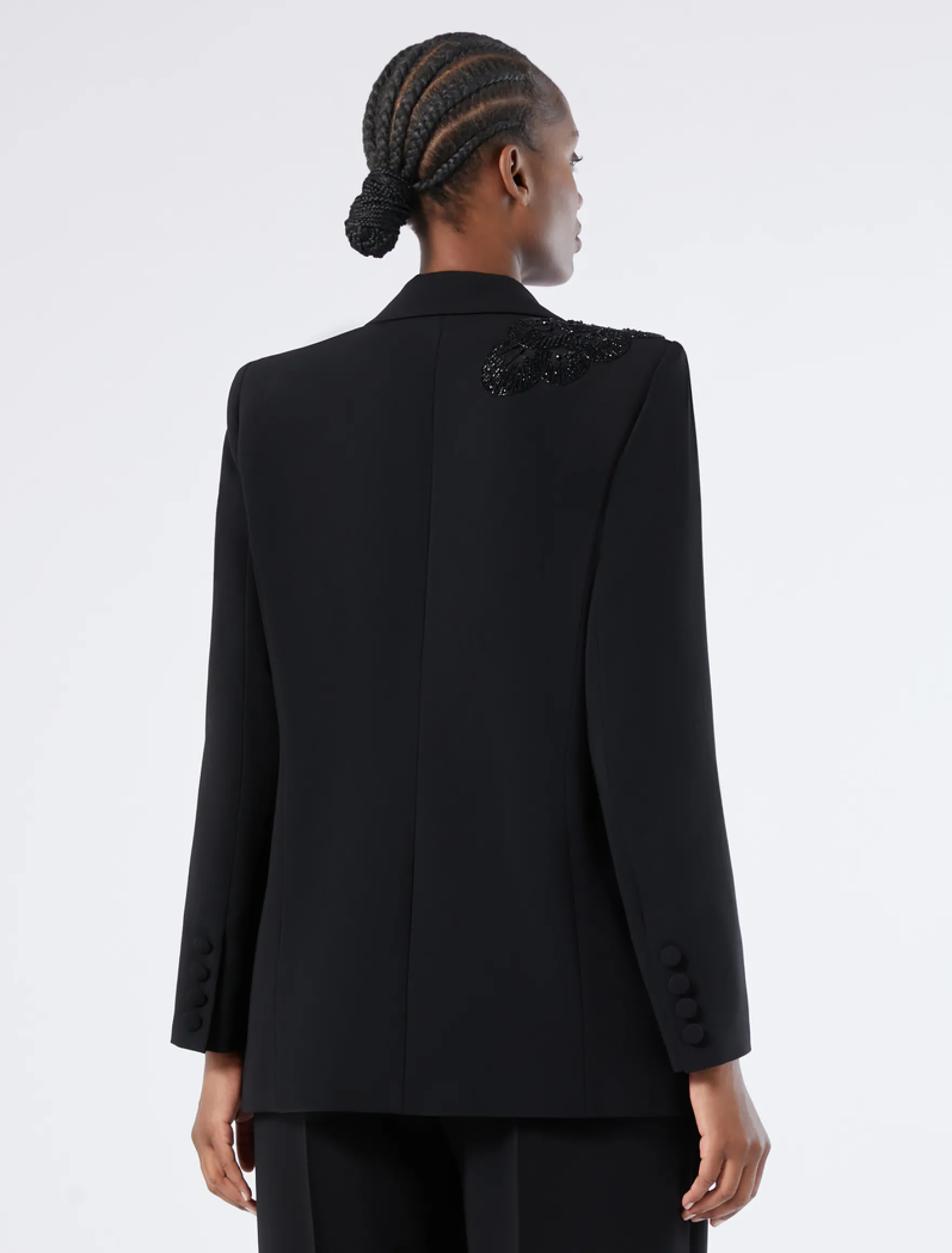 Giacca blazer in cady con ricamo - NERO