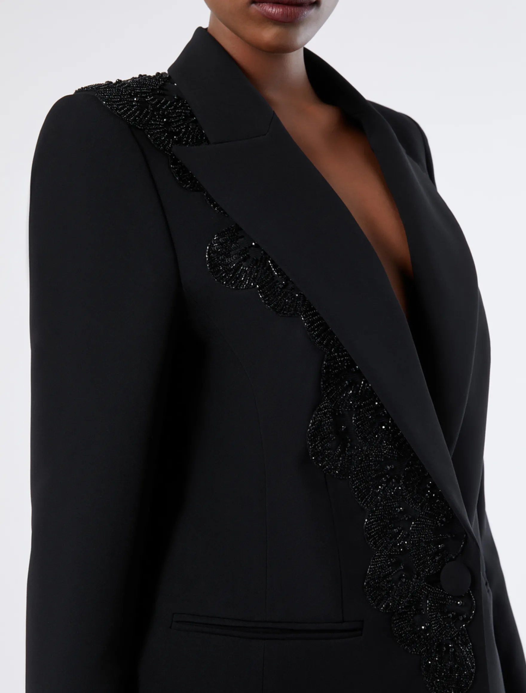 Giacca blazer in cady con ricamo - NERO