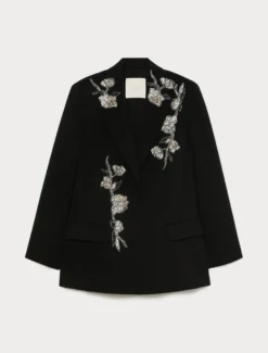 Giacca blazer in cady con ricamo - NERO