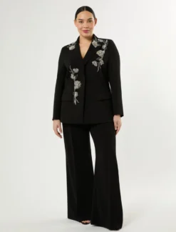 Giacca blazer in cady con ricamo - NERO