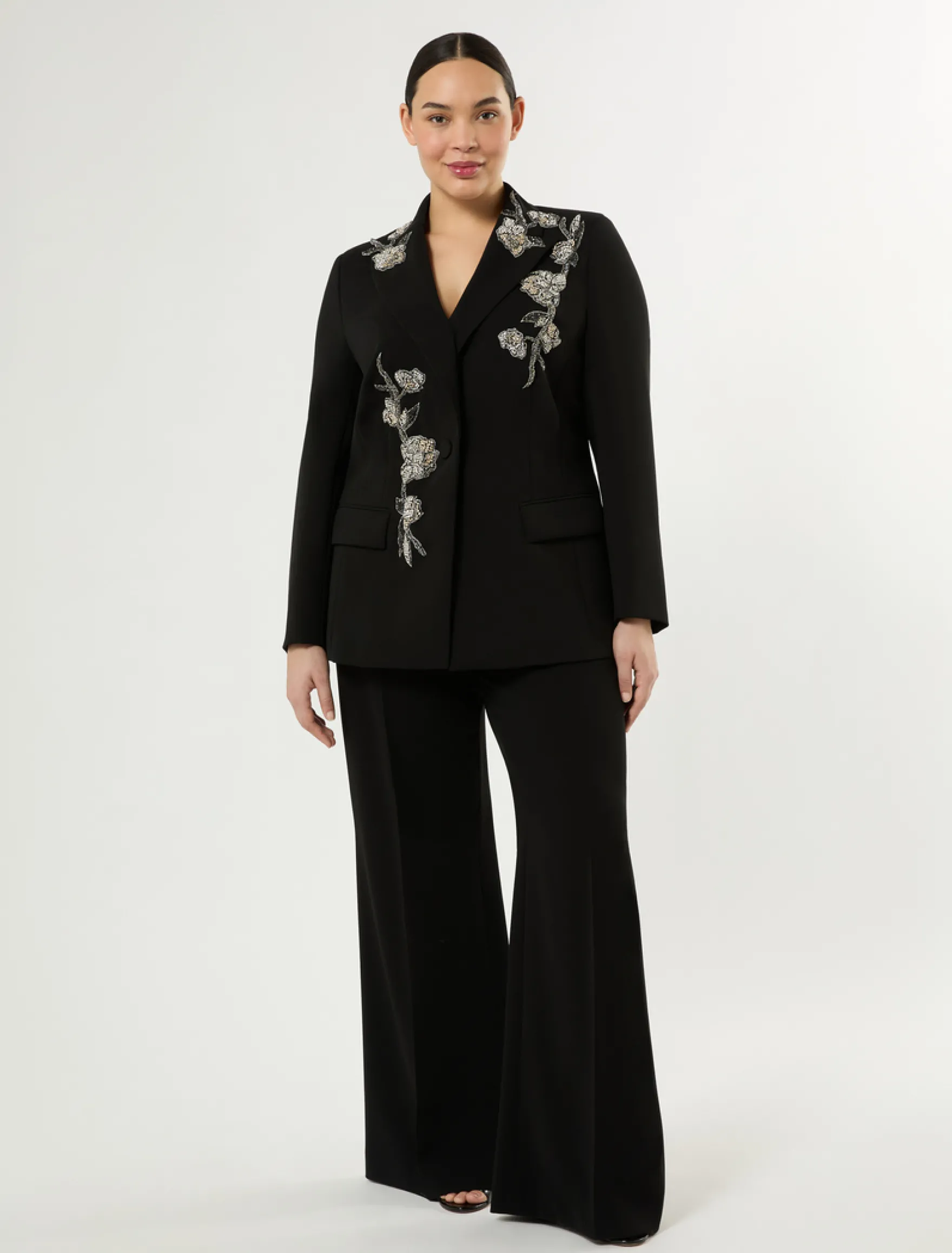 Giacca blazer in cady con ricamo - NERO
