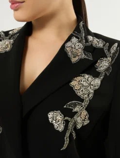 Giacca blazer in cady con ricamo - NERO