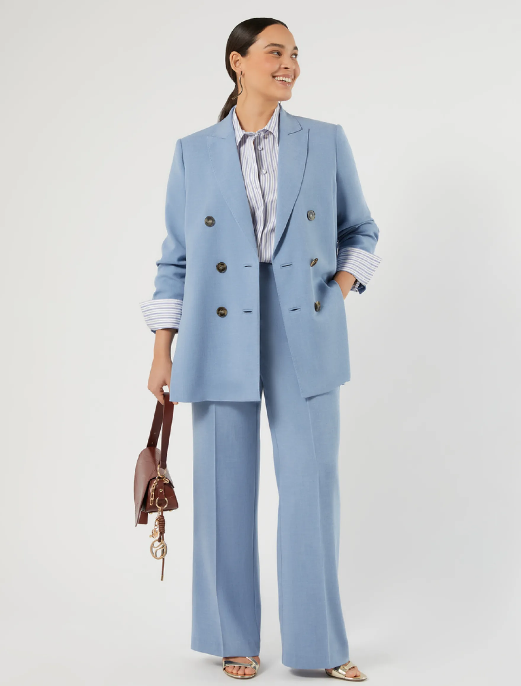 Giacca blazer in cady mélange - AZZURRO