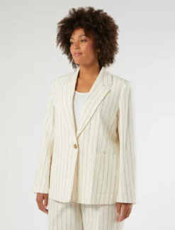 Giacca blazer in lino gessato - BIANCO