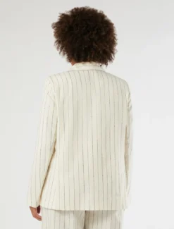 Giacca blazer in lino gessato - BIANCO